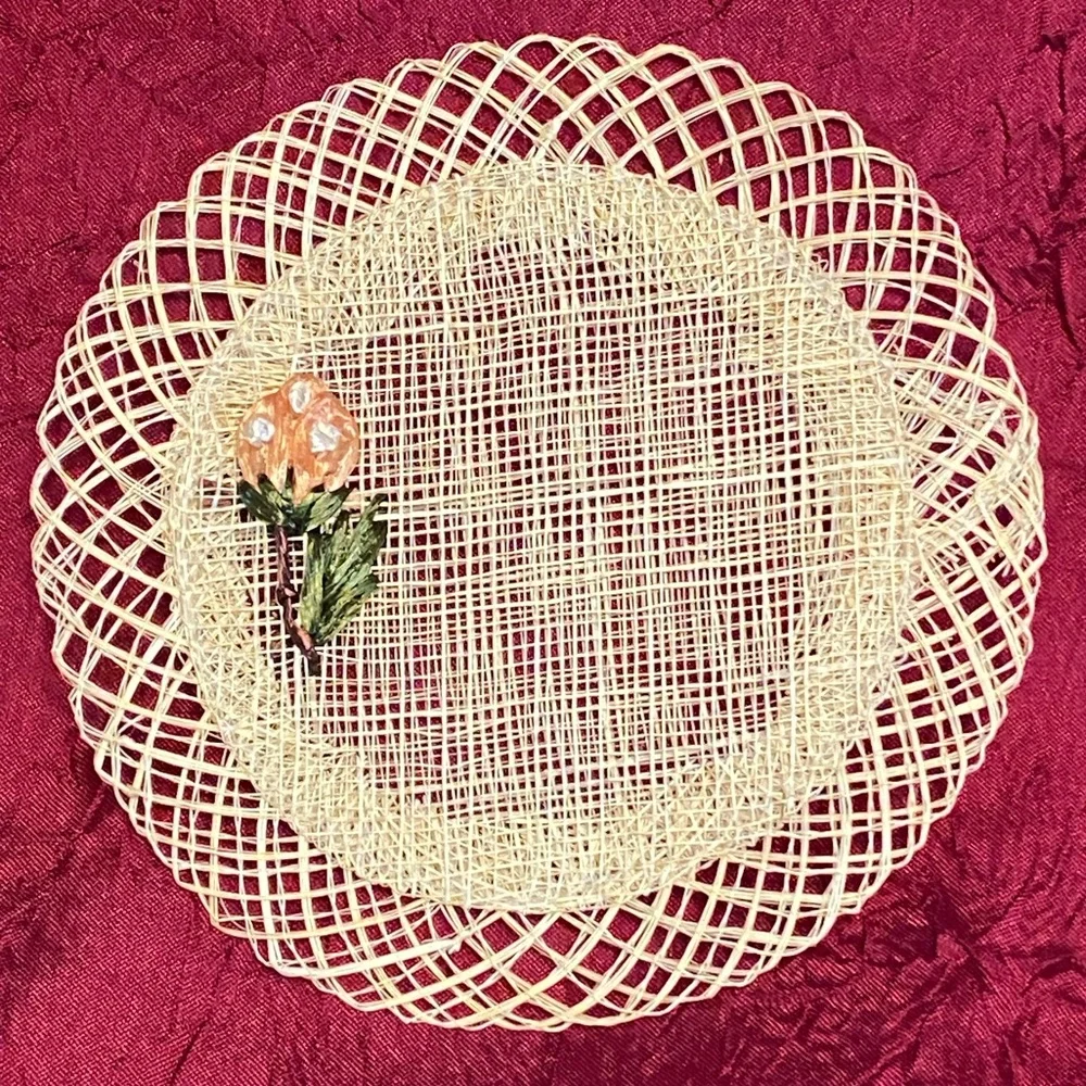 Vintage Woven & Embroidered Placemat & Coaster Set - circa 1960’s - 1970’s